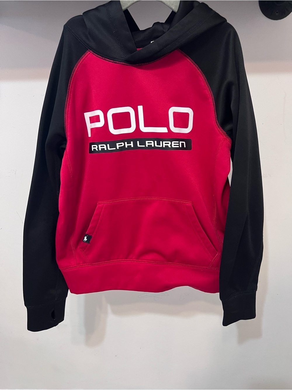 Polo Ralph Lauren Boys Performance Hoodie Red Black Size 8